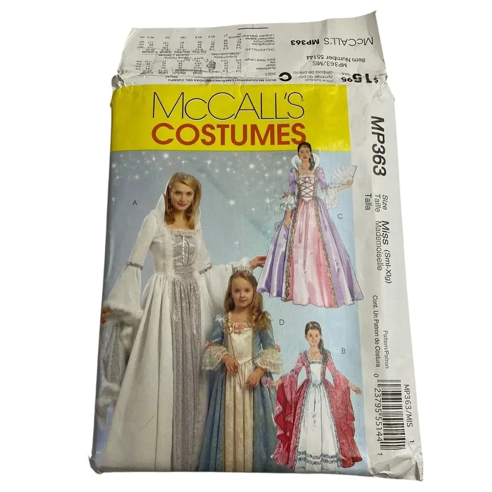McCall's Adult Princess Costume MP363 Size 8 10 12 14 16 18 20 22 UNCUT Cosplay